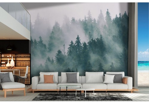 Wallpaper landscape forest fog