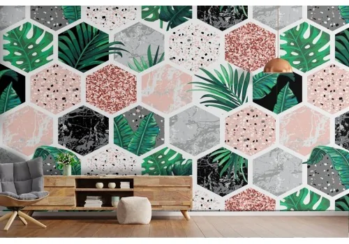 Wallpaper with extravagant geometric nature pattern.
