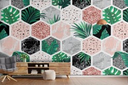 Wallpaper with extravagant geometric nature pattern.