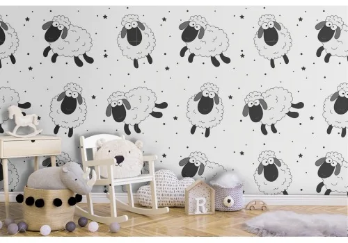 Children's wallpaper with sheep animals.