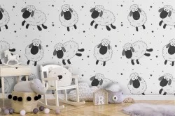 Children's wallpaper with sheep animals.