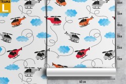 Children's wallpaper with helicopter pattern.