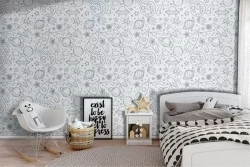 Carta da Parati pattern pianeti stilizzati bambini.