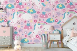 Carta da Parati bambini unicorni arcobaleni pattern.