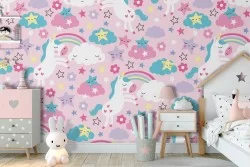 Carta da Parati bambini unicorni arcobaleni pattern.