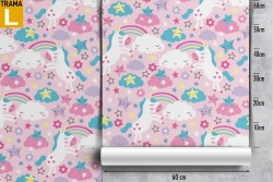 Carta da Parati bambini unicorni arcobaleni pattern.