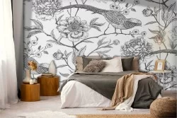 Wallpaper pattern nature flowers and birds.