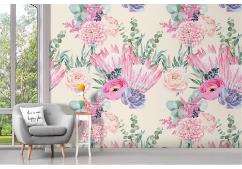 Carta da Parati decorazione fiori rosa raffinata.