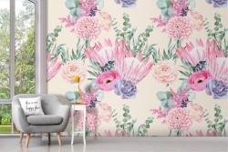 Carta da Parati decorazione fiori rosa raffinata.