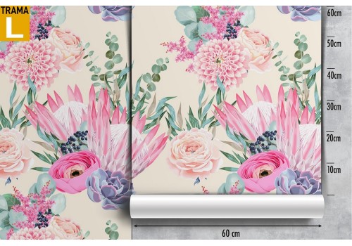 Refined pink flowers wallpaper decoration. 2