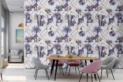 Carta da Parati animali tropicali e forme geometriche.