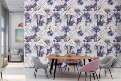 Tropical animals and geometric shapes wallpaper.