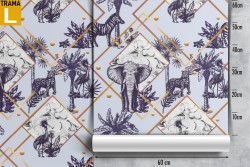 Tropical animals and geometric shapes wallpaper.