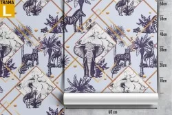 Tropical animals and geometric shapes wallpaper.
