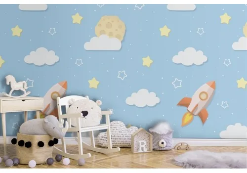 Children's wallpaper sky and rockets.