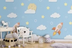 Carta da Parati bambini cielo e razzi.