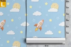 Carta da Parati bambini cielo e razzi.
