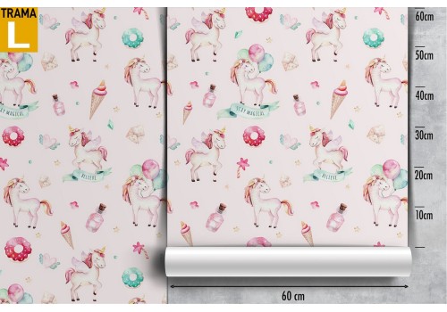 Carta da Parati bambini unicorni e dolci pattern. 2