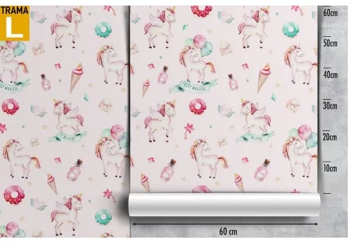 Carta da Parati bambini unicorni e dolci pattern. 2
