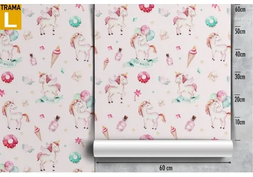 Kids' wallpaper with unicorns and sweet pattern. 2