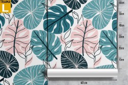 Green tropical wide leaves pattern wallpaper.