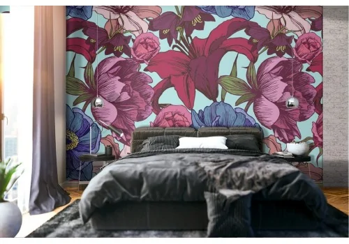 Wallpaper pattern nature abstract red flowers.