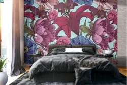 Wallpaper pattern nature abstract red flowers.