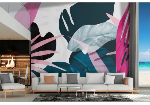 Carta da Parati foglie tropicali fantasia astratta