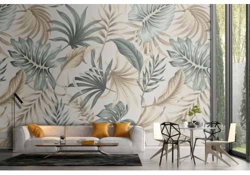 Carta da Parati pattern tropicale foglie.