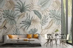 Carta da Parati pattern tropicale foglie.