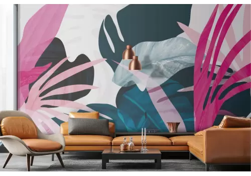 Carta da Parati foglie tropicali fantasia astratta 2