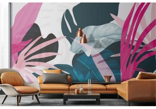 Carta da Parati foglie tropicali fantasia astratta 2