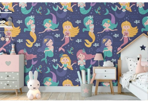 Mermaid children's wallpaper decoration.