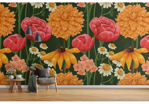 Vintage meadow flowers pattern wallpaper.