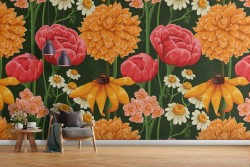 Vintage meadow flower pattern wallpaper.