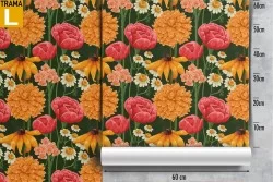 Carta da Parati pattern fiori prato vintage.