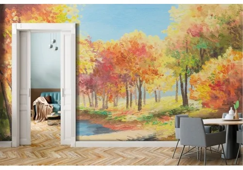 Wallpaper painted forest landscape