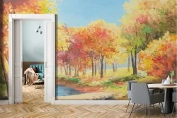 Wallpaper painted forest landscape