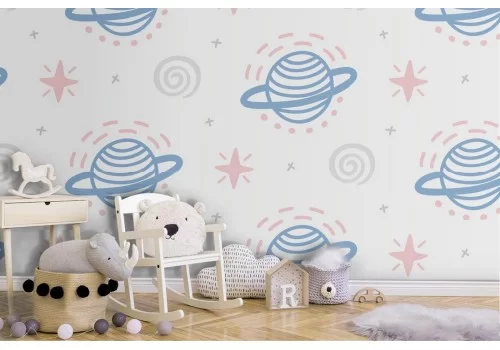 Carta da Parati bambini pianeti disegnati.