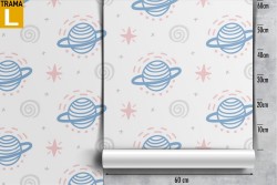 Children's wallpaper with drawn planets.