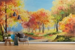 Wallpaper painted forest landscape