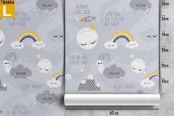 Children's wallpaper with moon and rainbows.