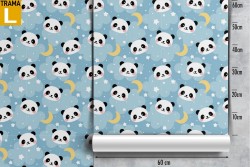 Carta da Parati decorazione panda e lune bambini.