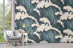 Carta da Parati decorazione onde mare stilizzate.