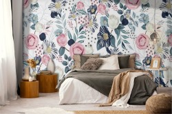 Wallpaper decoration vintage roses and leaves.