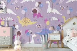Carta da Parati bambini decorazione dinosauri.