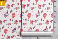 Children's wallpaper with decorations and unicorns.