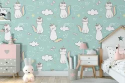 Carta da Parati decorazione fantasy unicorni bambini.