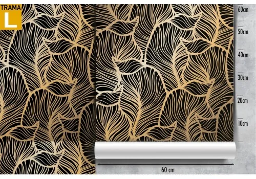Wallpaper with large stylized tropical gold leaves. 2