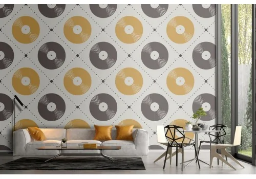 Wallpaper decoration vintage vinyl discs.